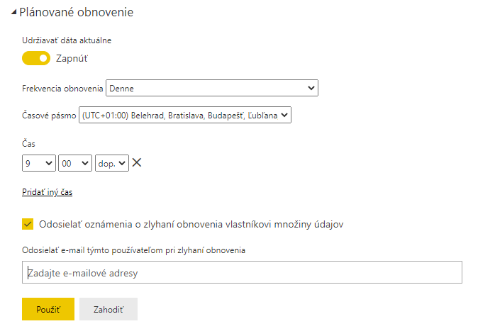 Nastavenie Power BI - pravidelná obnova