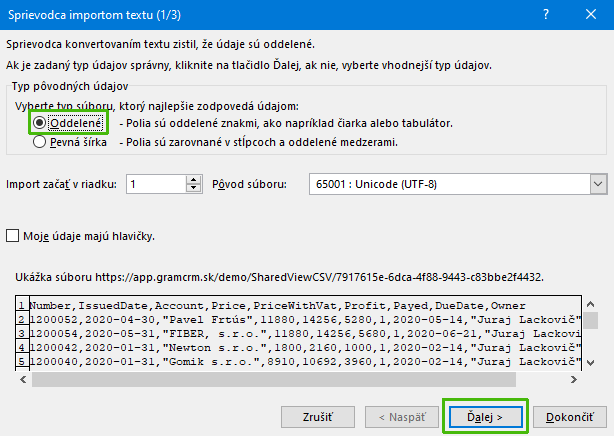 Import dát z CRM systému do Excelu