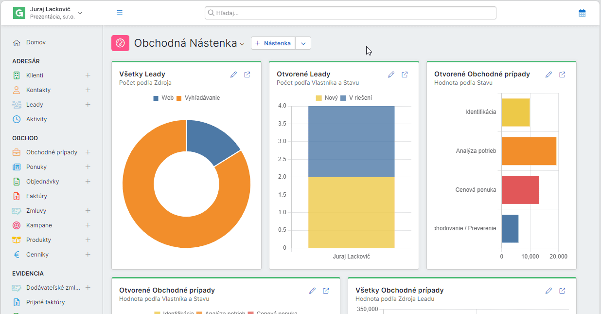 Gram CRM nové možnosti vyhľadávania v hlavnom zobrazení